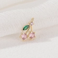 Prachtige kersenhanger met roze zirkonia-vruchten en groen blad voor DIY-sieraden - Roze Dubbele Kers Stijl (H-5090 Roze)