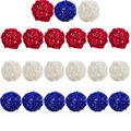 Set di 21 sfere e stelle di rattan rosse bianche e blu per decorazione festiva a tema - 5cm Palla (21)