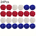 Set of 24 wicker rattan stars in red, white, and blue for Independence Day decor - 3cm Ball (24)