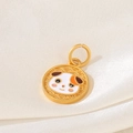 Cartoon gold cat pendant with traditional cloud patterns on white silk background - D1464 (Dog - Enamel)