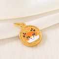 Golden Chinese zodiac snake pendant with colorful enamel details on silk background - D1458 (Dragon - Enamel)