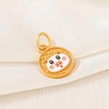 Detailed macro of a cartoon pig pendant in gold finish with white and pink enamel glaze - D1465 (Pig - Enamel)