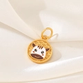 Detail of a round gold zodiac charm with white enamel zebra design on silk fabric - D1560 (Horse - Enamel)