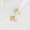 Exquisite gold-plated fan-shaped charm with hollow design and inlaid cubic zirconia - Fan Hollow Style (H-7210)
