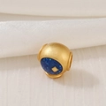 Golden spherical bead charm with deep blue glitter enamel and matte frosted texture - Spherical Blue Glitter Enamel Style (D1466)