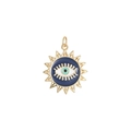 14K gold filled geometric sun pendant with blue evil eye inlay and zircon details - H-7319