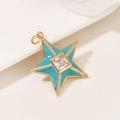 Pendentif étoile 3D en émail turquoise et zircon carré avec bordure dorée - Pendentif Pentagramme (H-7348) / Bleu