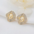 Basi per orecchini a quadrifoglio in oro 14K con pavé di zirconi per perle - Montatura Orecchini a Bottone Oro 14K (D772)