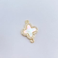 Golden clover connector with white shell inlay and zircon accents for jewelry making - Four Leaf Clover Mother of Pearl Connector (H-6644)