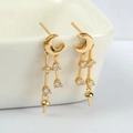Elegant gold crescent moon dangle earrings with white zircon accents on ceramic - Crescent Moon Style (H-7513) / Gold
