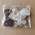 Detailed view of handmade wicker heart decorations in white, beige, and dark brown colors - Mixed Colors (Pack of 10) / 5cm