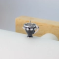Baroque black enamel coffee cup charm with silver metal base and white pearls - Palladium (N-0268)