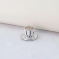 Pendentif miniature tasse à café et soucoupe en émail blanc pour bijoux DIY - Palladium (N-0269)