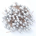 Bulk 100pcs silver foam berries with wire stems for Christmas tree and DIY crafts - 10mm / Silver