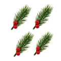 Vierer-Set künstliche Kiefernadeln mit roten Beeren und Metallclips für Weihnachts-DIY - Simulation Kiefernnadel mit roten Beeren (Groß)