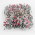 Weihnachts-Kiefernnadelbündel mit roten Beeren und Schneepulver für Festdekoration - 10-teiliges Set / Rot