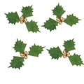 Vierer-Set künstliche Stechpalmenblätter mit goldenen Beeren für Weihnachtsdekorationen - Durchmesser 14cm / Goldene Beeren Grüne Blätter