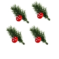 Set di 4 aghi di pino artificiali con funghi rossi per decorazioni natalizie fai da te - Foglia di Pino 6cm Fungo
