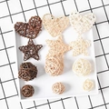 Palline e stelle di rattan intrecciate a mano in marrone e bianco per casa e feste - Combinazione Tricolore Cuore Stella Sfera