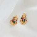Pendenti a mano di Hamsa placcati in oro con zirconi colorati per la creazione di gioielli - Stile Mano di Fatima Colorata (H-6192)