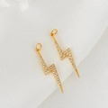 Minimalist 14K gold lightning bolt pendants with zircon micro-paving for DIY necklaces - Large White Zirconia Long Lightning (H-6648)