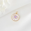 Minimalist 14k gold-plated round pendant with white enamel and purple heart design - Gold with Purple Heart