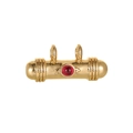 14K gold plated cylindrical pendant featuring micro-set red gemstone and double rings - Red Gemstone Style (14K Gold H-6666 Red)