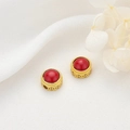 Perles en pierre rouge avec motif de monnaie dorée pour la création de bijoux - Rouge (D534)