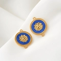 Detail of round golden sunflower connectors with blue enamel for DIY jewelry making - Sunflower Style (H-6681)