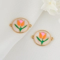 Enamel tulip pendant connector in gold finish for DIY jewelry making on white fabric - Tulip Style (H-6702)
