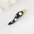 Minimalist black Italian cornicello pendant with golden metal and star patterns - Italian Horn Black (H-6665 Black)