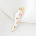 Pastel cow print horn pendant in white and pink enamel for DIY necklace making - Italian Horn White (H-6665 White)