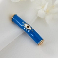 Blue enamel evil eye curved tube bead with gold edges and zircon inlay for bracelets - Blue