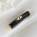 Evil eye cylinder charm bead with black enamel and sparkling zircon micro-pave accents - Black
