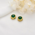 Perles dorées avec motif de pièce et agate verte pour bijoux artisanaux - Vert (D534)