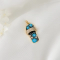 Macro shot of gold-plated slipper pendant with evil eye enamel and zircon inlay - Flip Flop Style H-6484 / Black