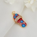 Golden slipper pendant with red enamel evil eye design and pavé stones on fabric - Flip Flop Style H-6484 / Red