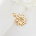 Sparkling sun pendant in 14K gold with white enamel and zircon accents for DIY jewelry - Sun Shape (H-6687 White) / White