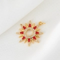 Sparkling sun pendant with red enamel rays and white cubic zirconia in gold plating - Sun Shape (H-6687 Red) / Red
