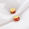 Macro detail of gold beads with red enamel, featuring lucky Fu and Xi characters - Lucky Blessing Character Style (D1203)