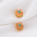 Golden flower charm with blue enamel patterns and red ruyi heart motifs for DIY bracelet - Enamel Floral Style (D1217)