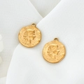 Pendentif pièce de monnaie Elizabeth dorée vintage avec relief pour création de collier - Style Portrait Vintage (H-6708)