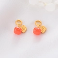 Macro detail of red agate beads and golden Ruyi cloud pendants with a matte sand gold finish - Auspicious Cloud Pattern Red Square Bead Set (D1340 Auspicious)