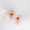 Macro view of gold-tone gourd charms with red glaze and green leaf detail for DIY jewelry - Green Leaf Red Gourd Pendant (D1343)