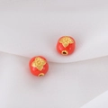 Chinese persimmon sand gold pendant beads with elegant enamel flower pattern for DIY jewelry - Chinese Ruyi Pattern Red Square Bead (D1344)