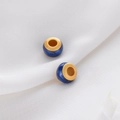 Ancient gold 999 persimmon charm beads with blue enamel for DIY jewelry bracelets - Blue Marble Enamel Flat Round Bead (D1345)