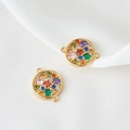 Round 14K gold plated connectors with colorful cubic zirconia for DIY jewelry making - Round Connector (H-6842)