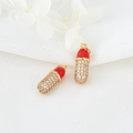 14K gold pill pendant with red enamel and white zircon inlay for DIY jewelry - Red Capsule Pendant (H-6847红) / Red