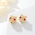 14k gold plated tiger head charms with red zircon eyes for DIY jewelry making - Gold Tiger Head Bead with Red Zirconia (H-3809)