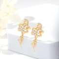 Macro detail of 14k gold plated flower earring with zircon inlay on white base - Flower Style (H-3310) / 14K Gold